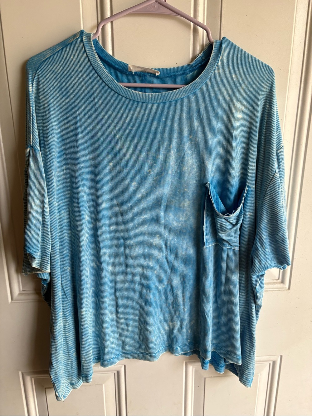 Zenana Sky Blue Acid Washed Pocket Tee L/XL